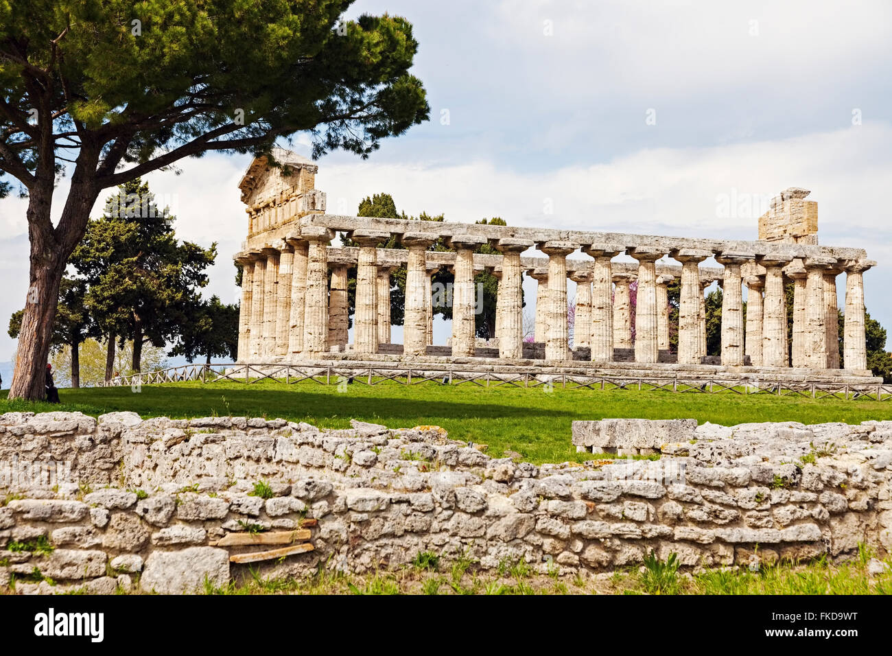 Old architectural columns of Paestum ruins Stock Photo