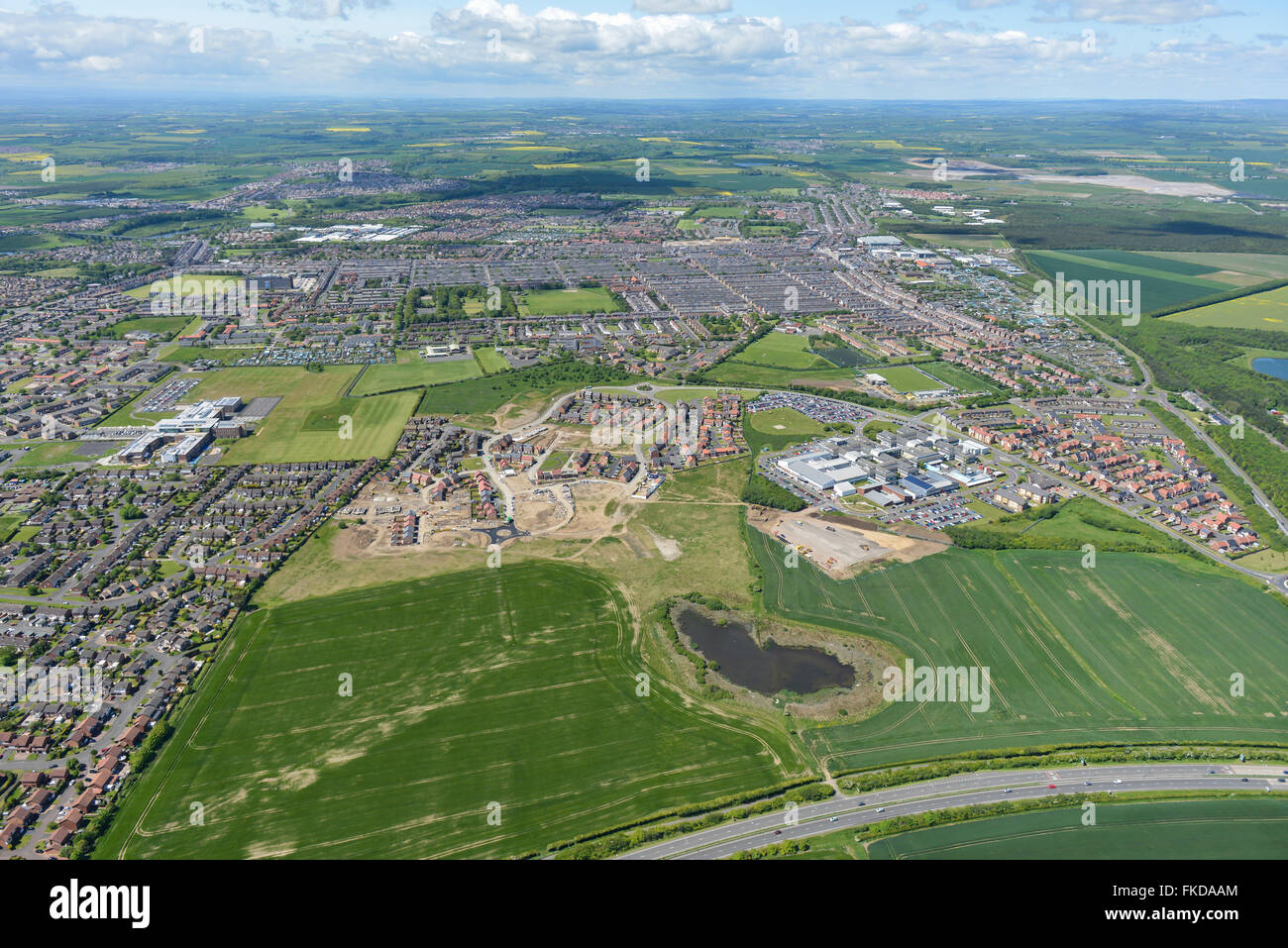 An aerial view of the Northumberland town of Ashington Stock Photo