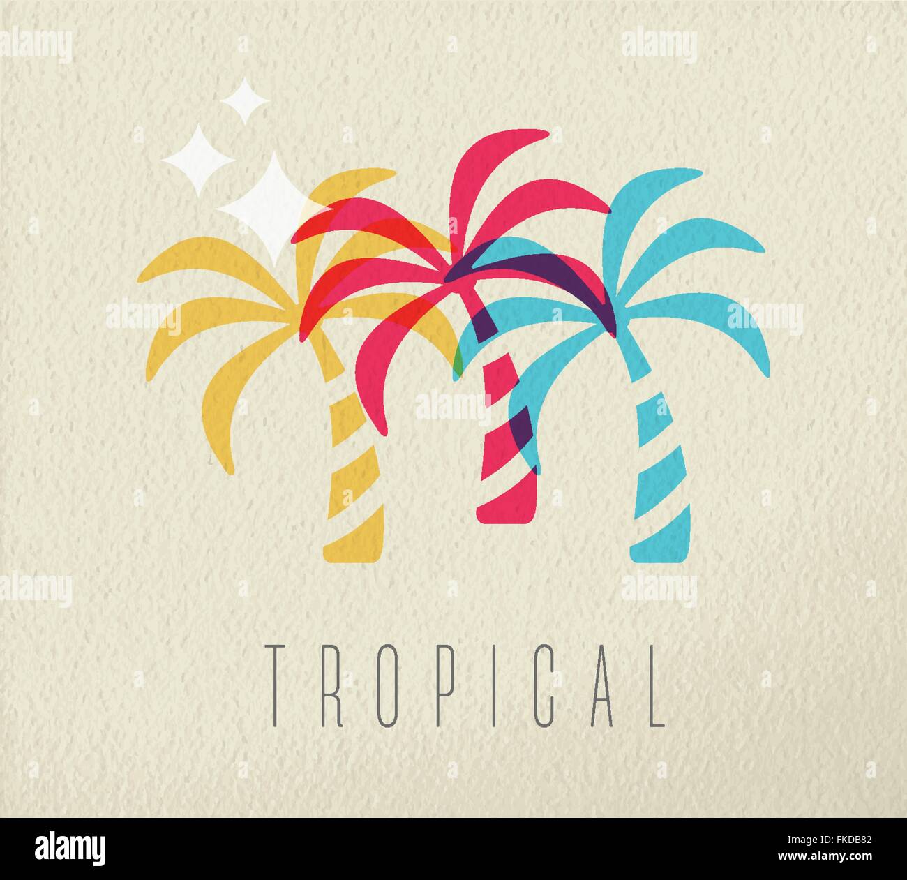 Tropical beach vacation concept illustration with colorful summer palm tree on texture background. EPS10 vector. Stock Vector