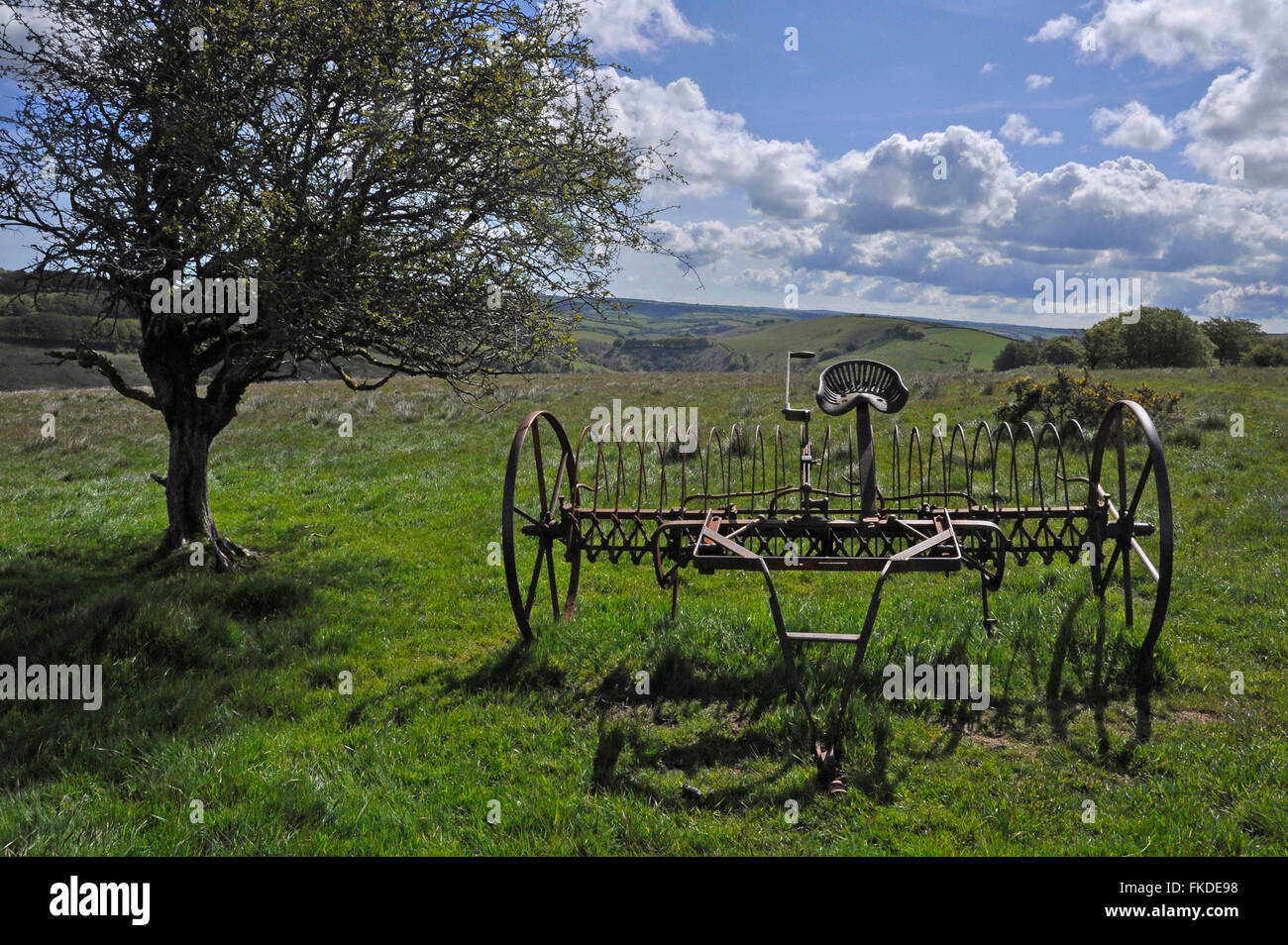 Old hay rake on the top of Exmoor near Exford Somerset.UK Stock Photo