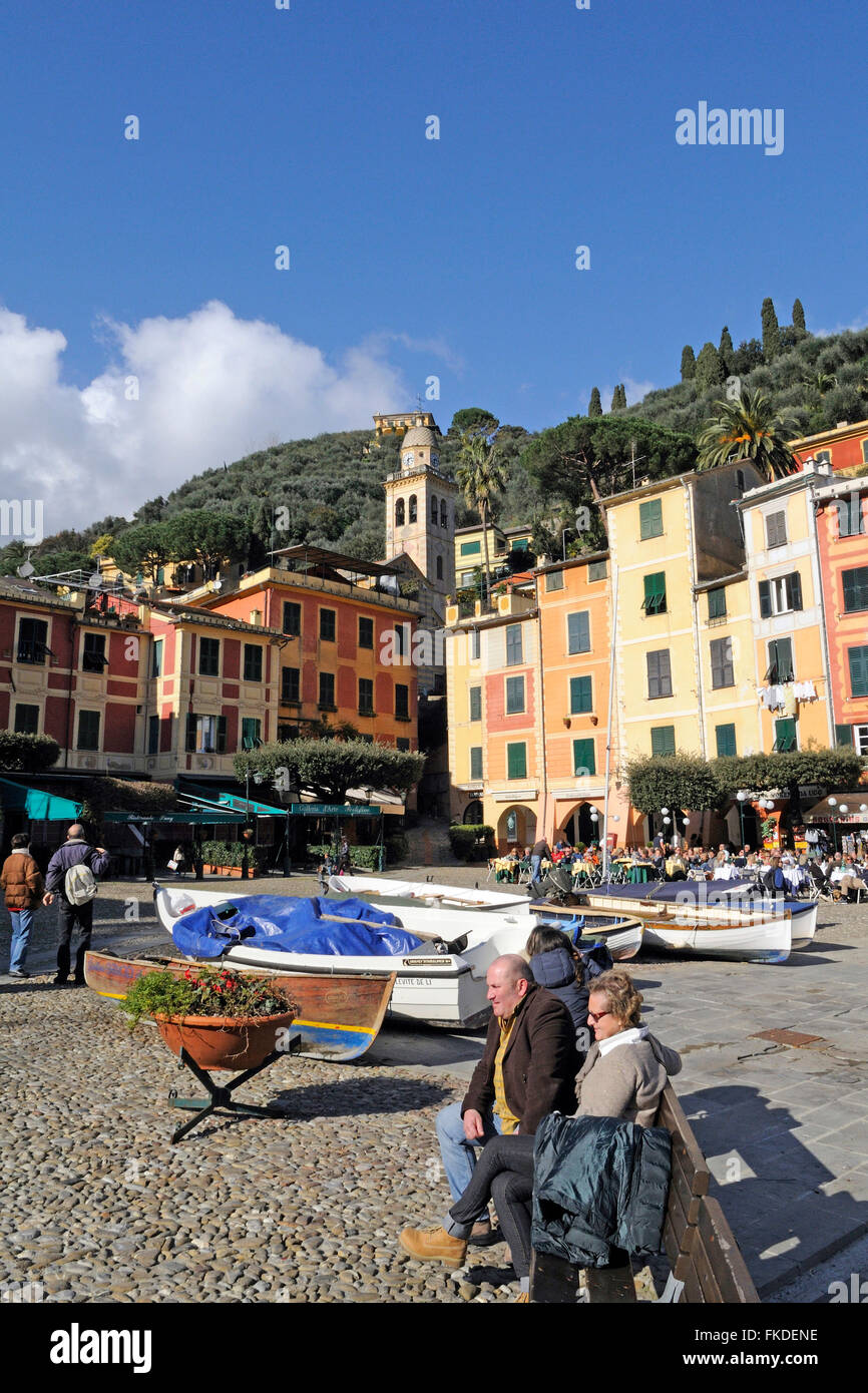Little square called Piazzetta, Portofino, Ligury, Italy Stock Photo