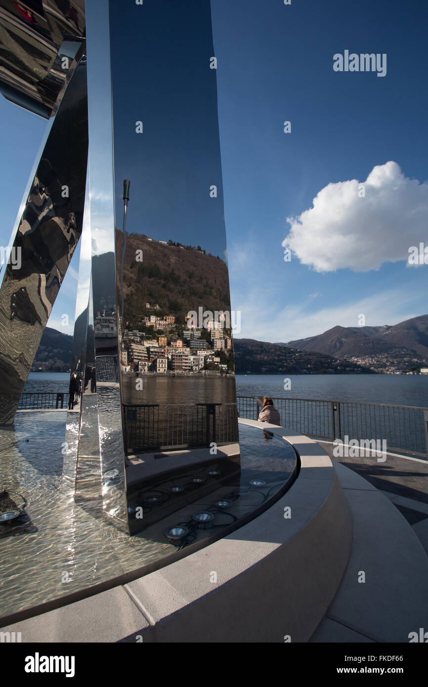 Lake Como houses mirrored in Life Electric Monument Stock Photo