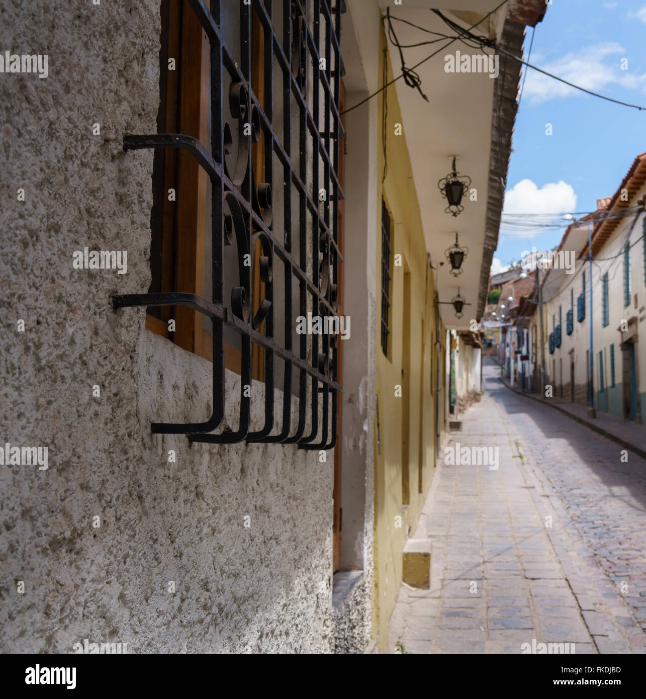 Diminishing view of city street, Cusco, Peru Stock Photo