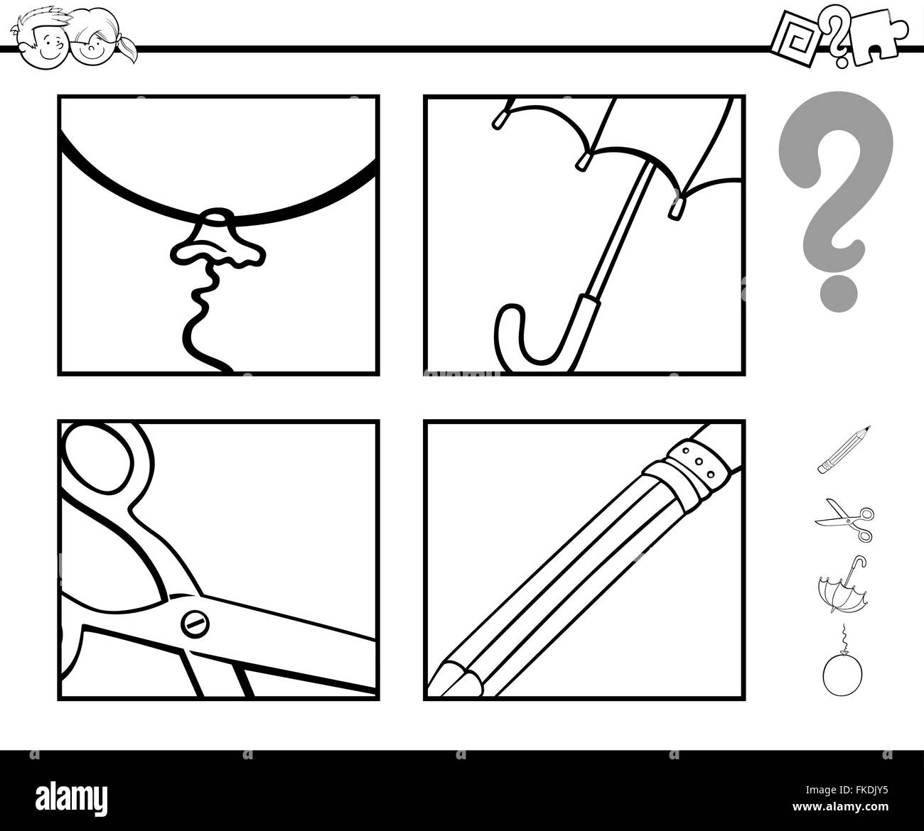 Cartoon School Objects Coloring Page Black and White Stock Photos