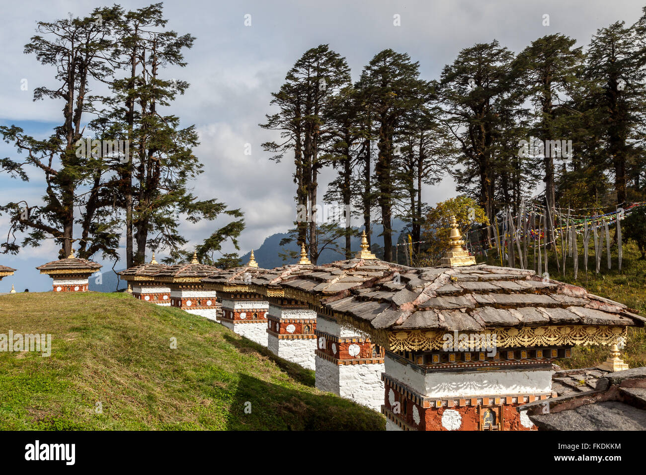 108 stupas (chortens) at Dochu La pass. Bhutan. Stock Photo