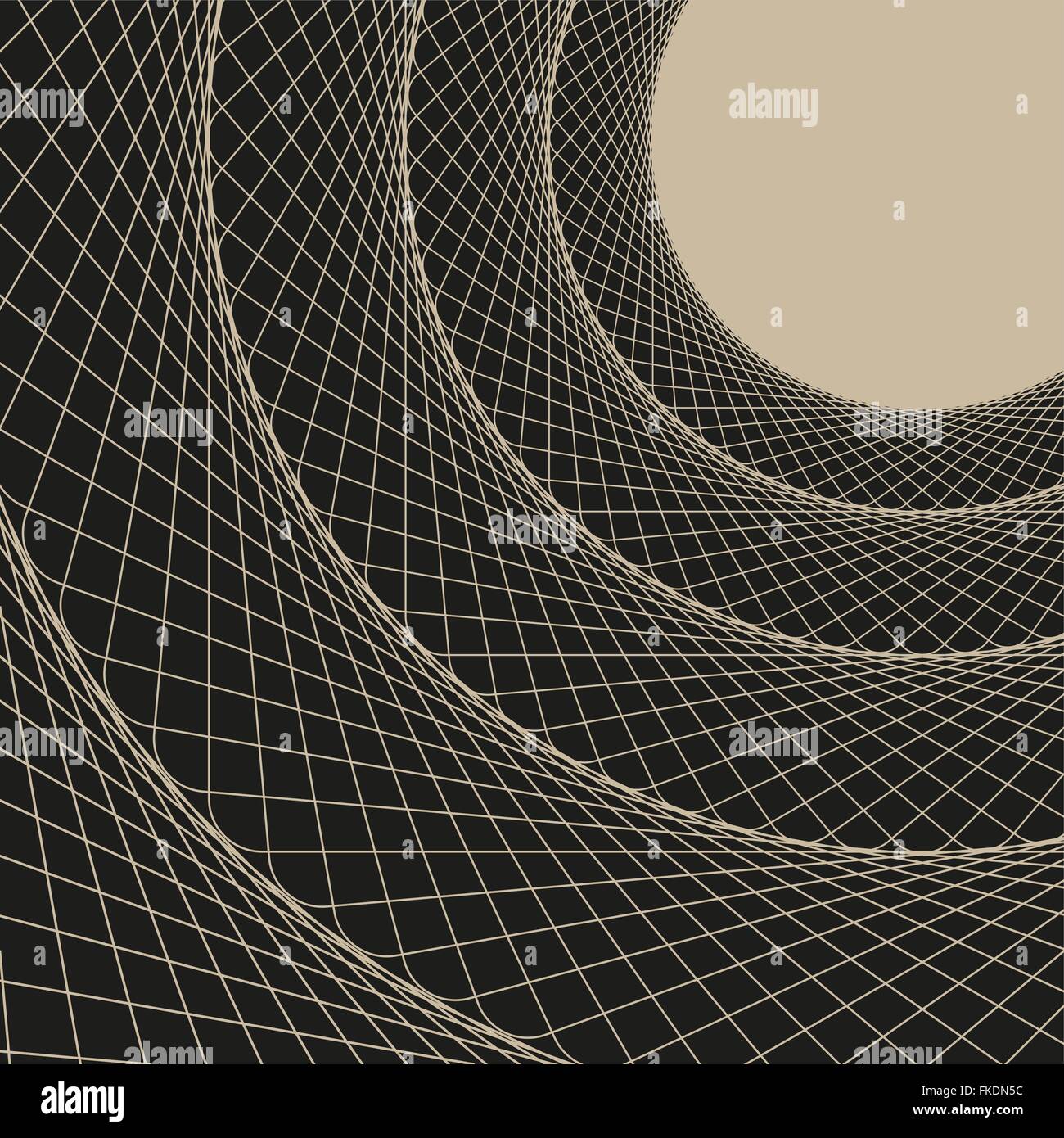 Guilloche pipe curve, a perspective view from inside a web tunnel, with an open end, in black and cream Stock Vector