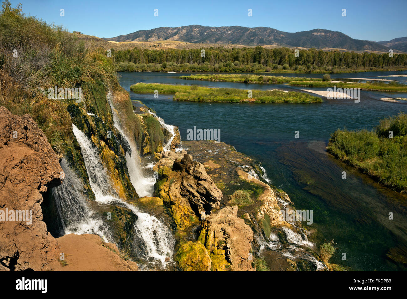 ID00628-00...IDAHO - Fall Creek Falls and the Snake River with the Snake River Range in the distance. Stock Photo