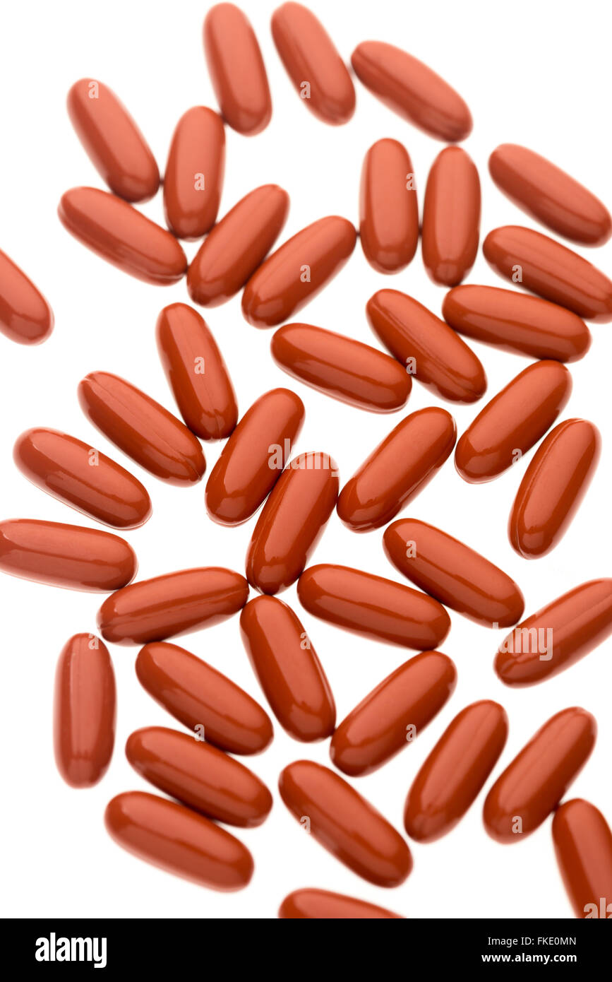 Medicine capsules on white background Stock Photo