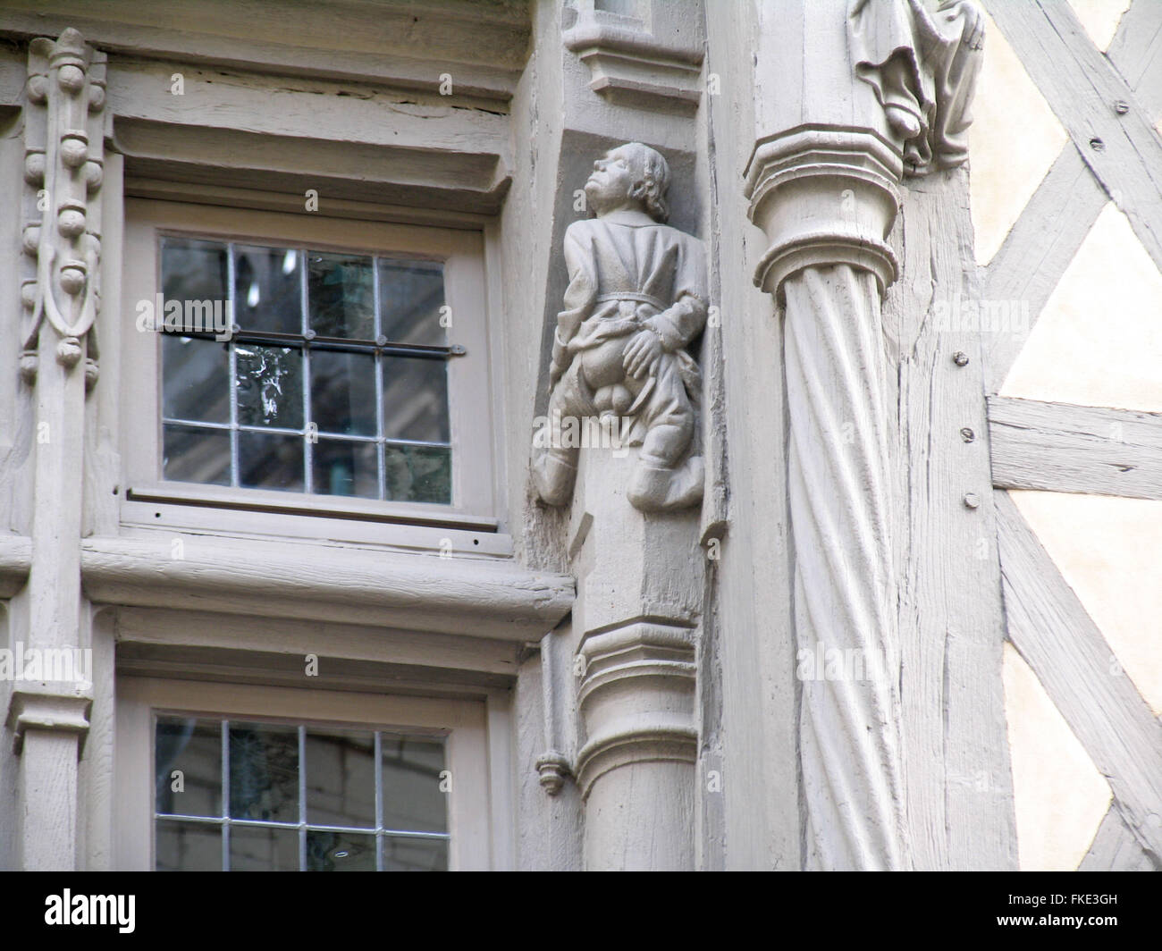 The framing of a house window with intricate wooden sculptures Stock ...