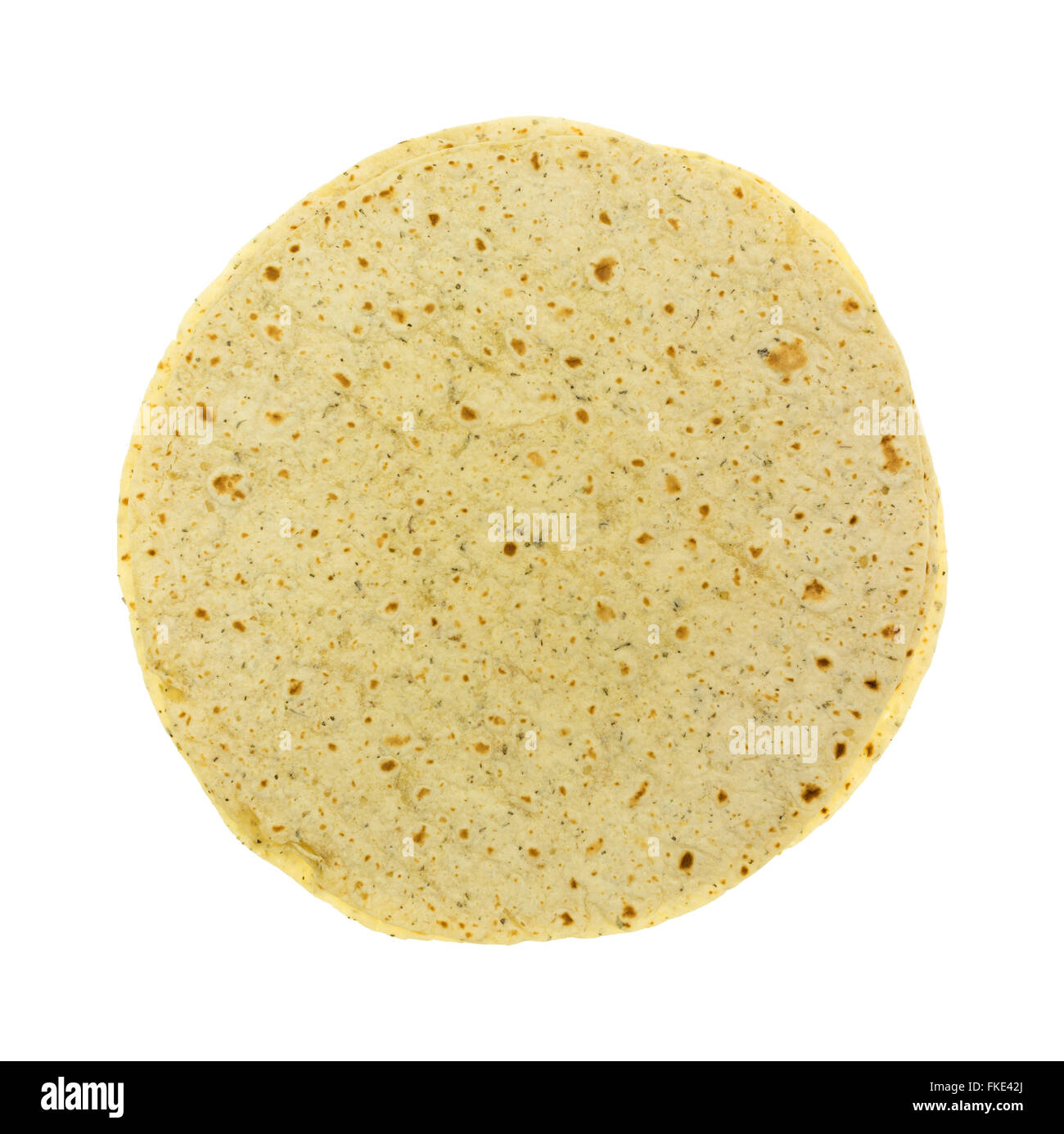 Top view of a small stack of tortilla wraps with garlic and herb