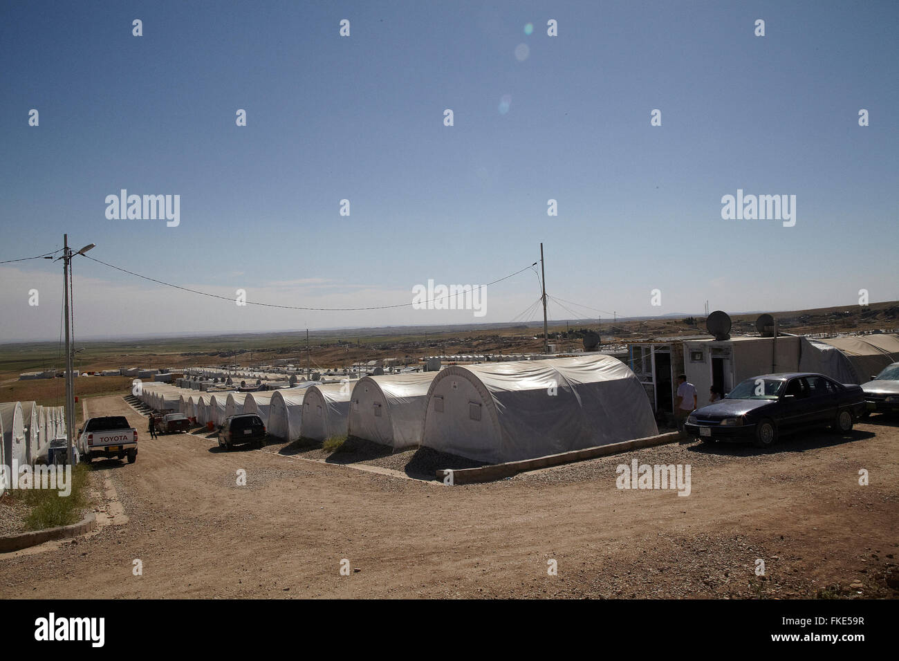 A refugee camp outside Dohuk. Today there are as many refugees in camps outside the city that is home to the residents of Dohuk. Stock Photo