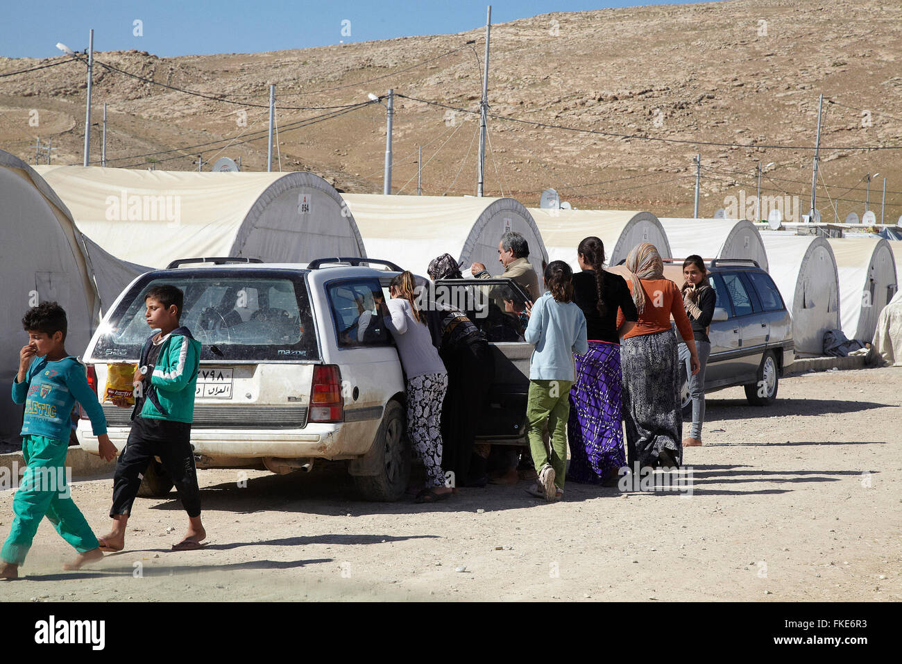 Yazidi in a refugee camps for people from Sinjar  Mountains, Iraq. Stock Photo