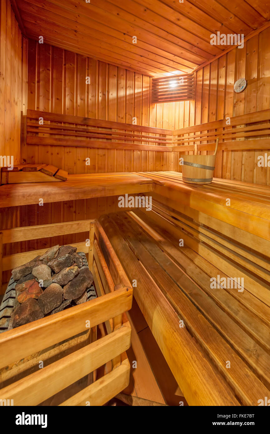 View of classic wooden sauna Stock Photo