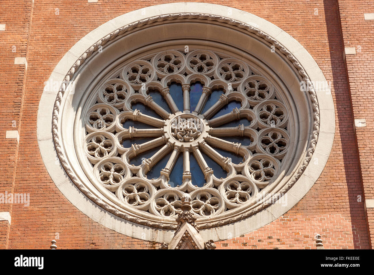 Round window, Saint Anthony of Padua Roman Catholic Church, Istiklal Caddesi, Beyoglu, Istanbul, Turkey Stock Photo