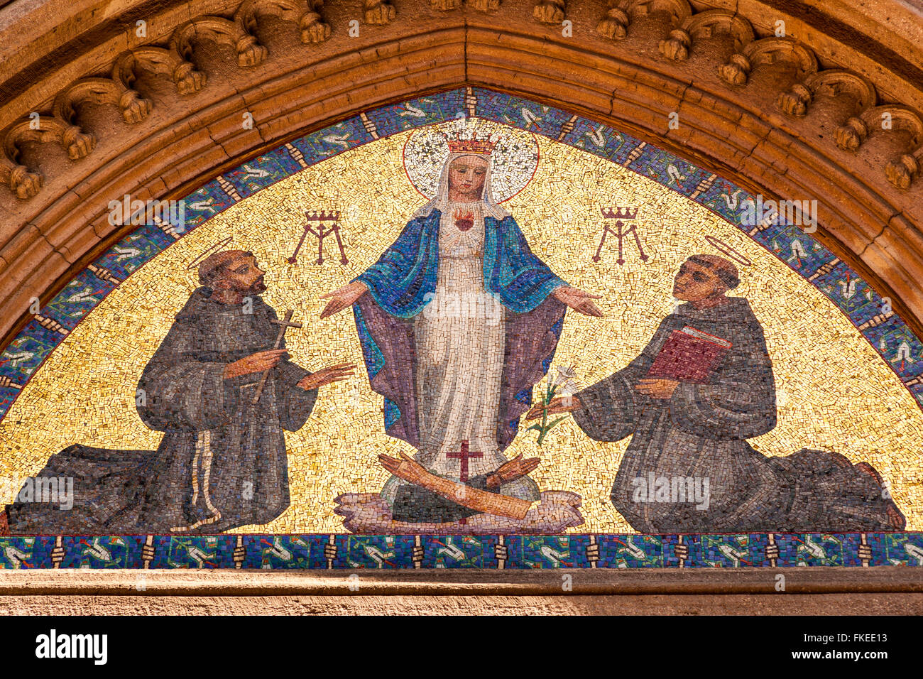Mosaic of Virgin Mary and two Saints, Saint Anthony of Padua Roman Catholic Church, Beyoglu, Istanbul, Turkey Stock Photo