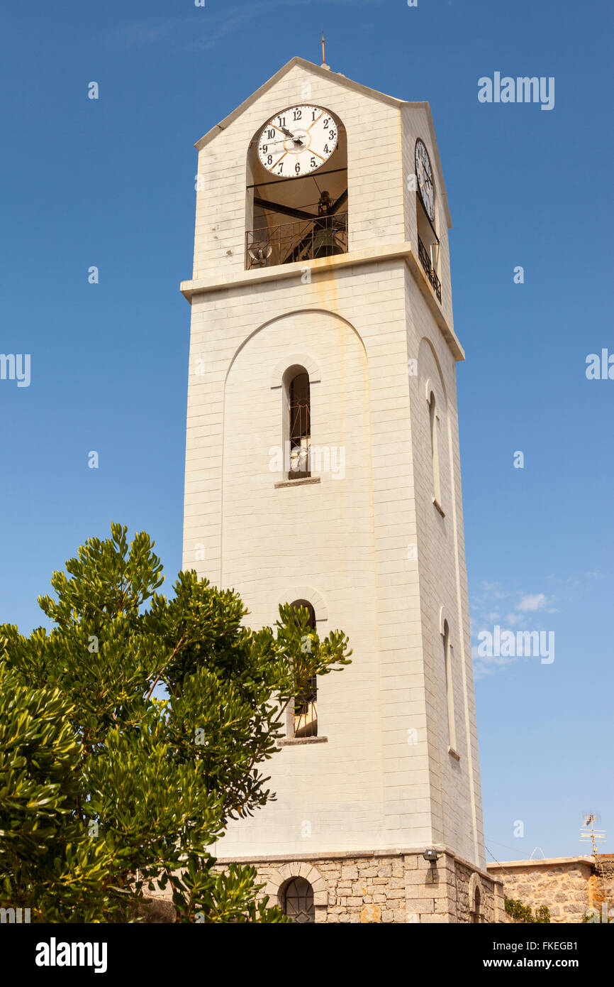 Clock tower of the New Taxiarchis Church, in the village of Mesta