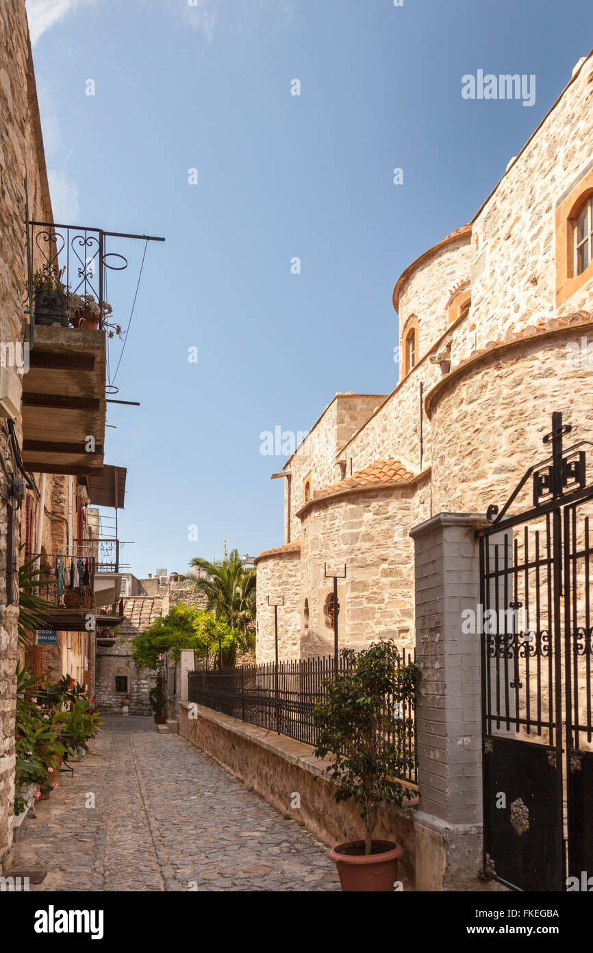 New Taxiarchis Church, in the village of Mesta, Chios, Greece Stock