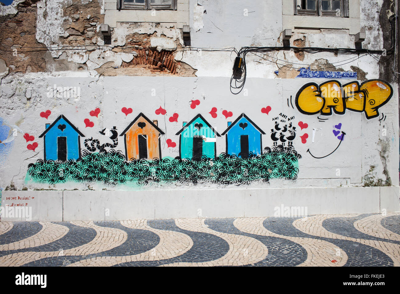 Portugal, Cascais town, mural, street art, graffiti on a wall Stock Photo