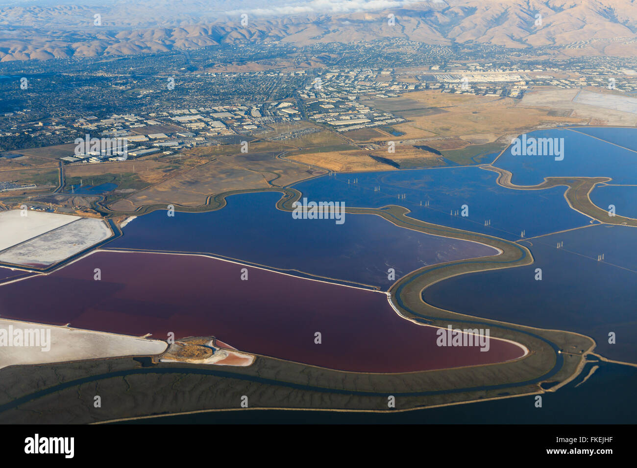 Aerial view of bay, city, and mountains in San Jose California Stock Photo