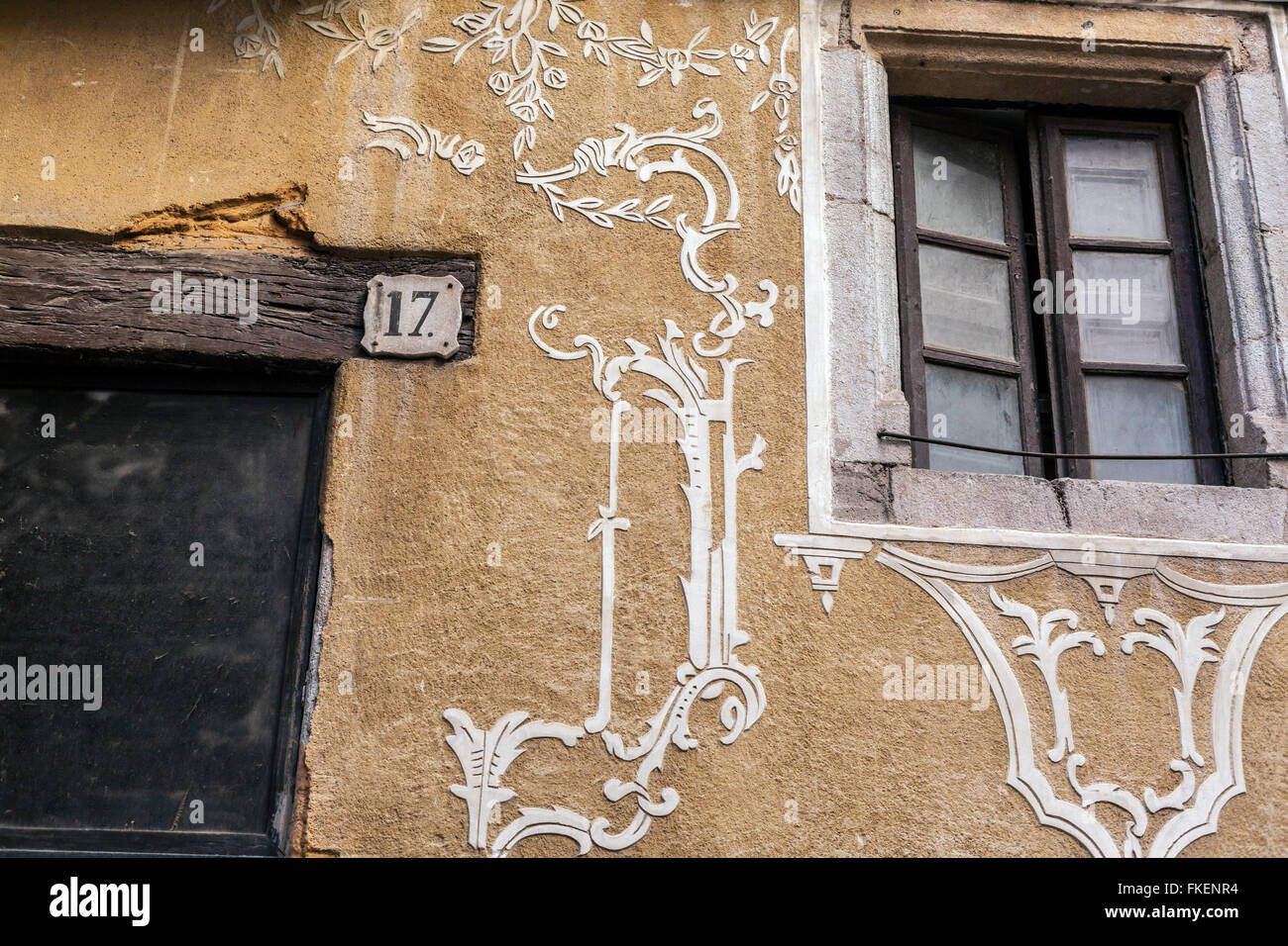 Detail facade with sgraffito in house of Ciutat Vella, Barcelona Stock