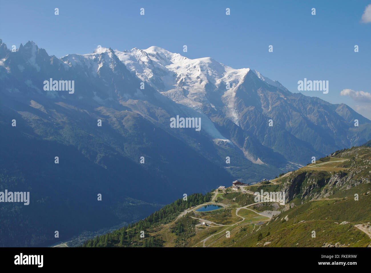 Chalet de la Flegere and Mont Blanc, near Chamonix, France Stock Photo