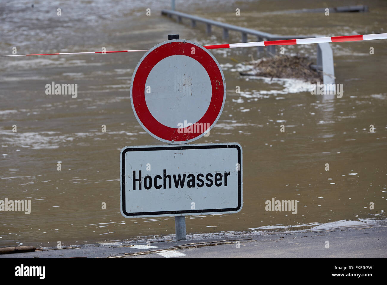 Flooded promenade at high tide of the Moselle river, Cochem, Rhineland-Palatinate, Germany Stock Photo