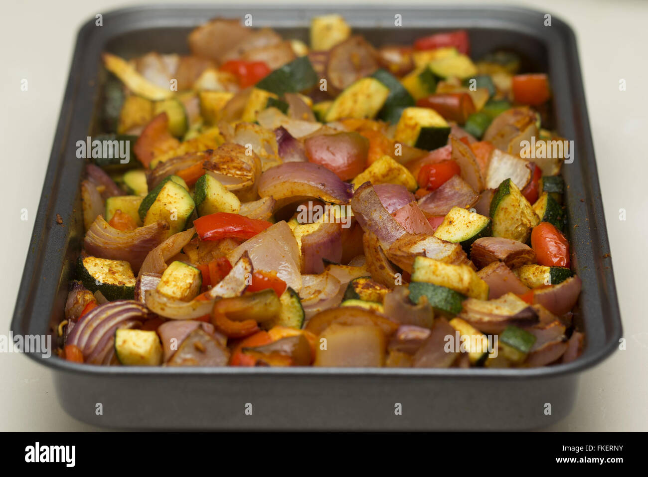 Fresh seasoned vegetables for roasting Stock Photo