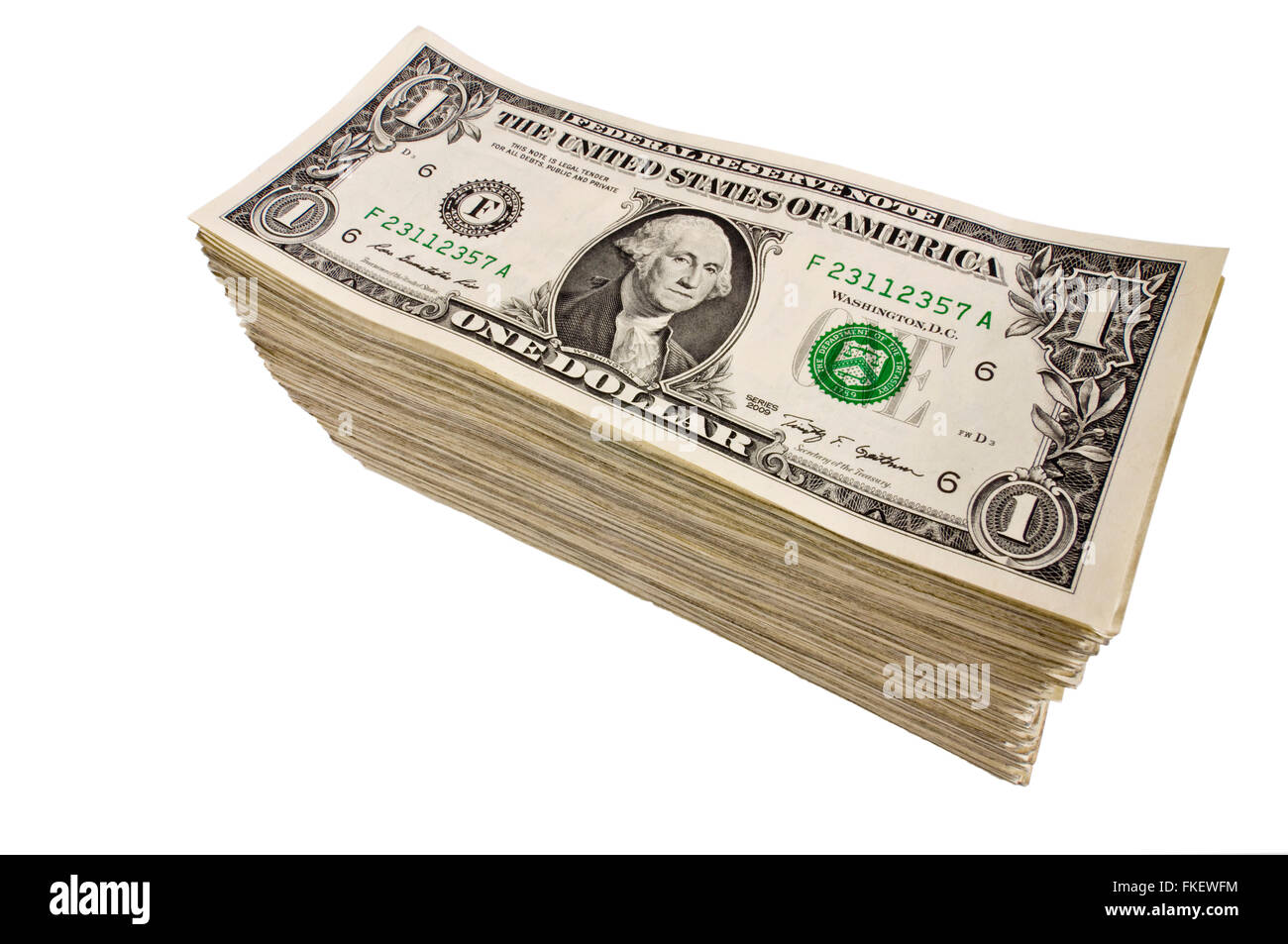 Large Stack of One Dollar Bills Stock Photo
