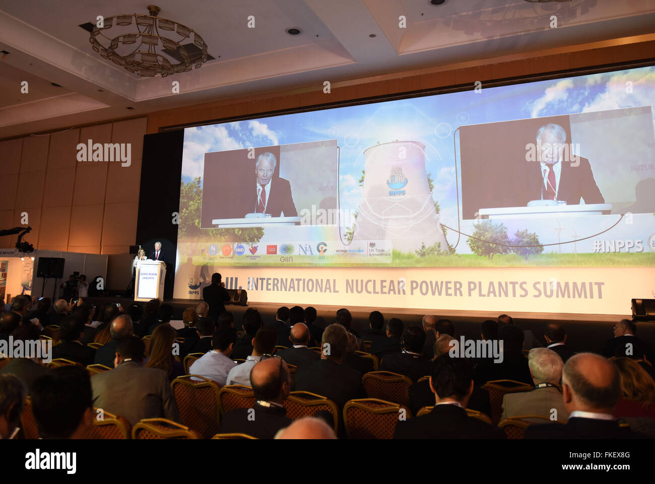 (160308) -- ISTANBUL, March 8, 2016(Xinhua) -- Photo taken on March 8, 2016 shows the 3rd International Nuclear Power Plants Summit in Istanbul, Turkey. The international nuclear power plants summit, the third of its kind held in Istanbul, kicked off here on Tuesday, attracting some 850 nuclear energy experts and executives from over 20 countries. (Xinhua/He Canling) Stock Photo