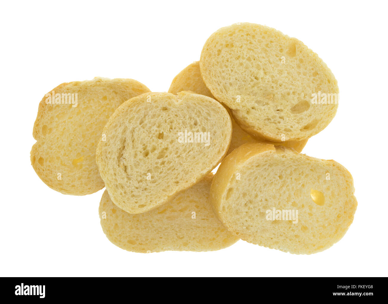 Top view of sliced French bread isolated on a white background. Stock Photo