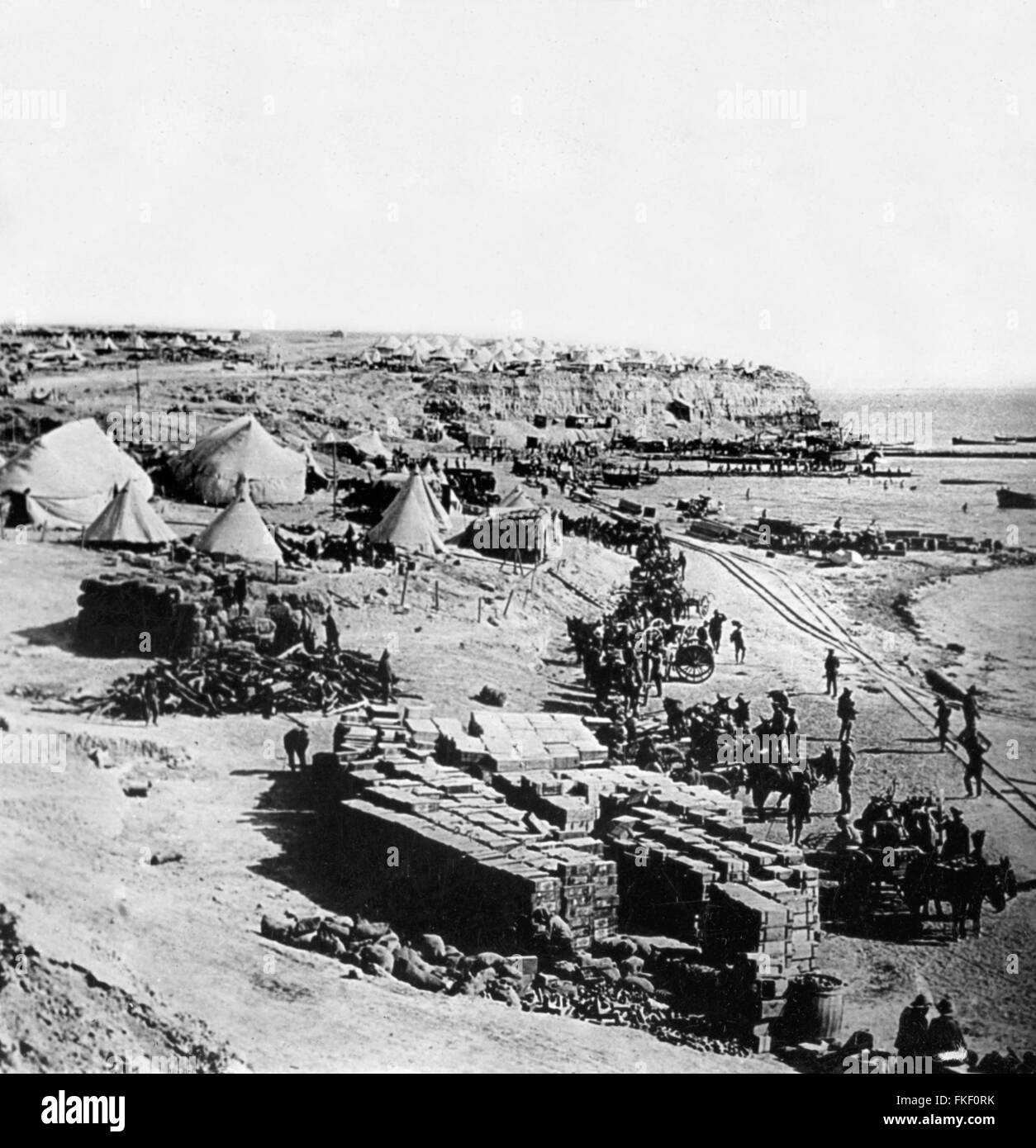 Gallipoli. West Beach, Gallipoli during the Gallipoli Campaign in World War I. The beach was the site of British landings and several battles. Photo c.1915-1916 Stock Photo