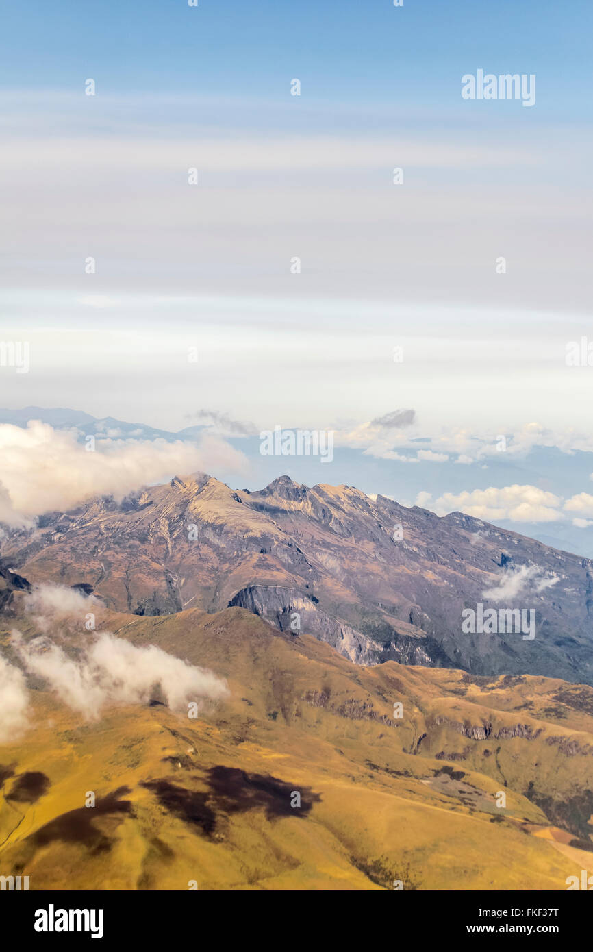 Aerial view from window plane of Andes mountains Stock Photo