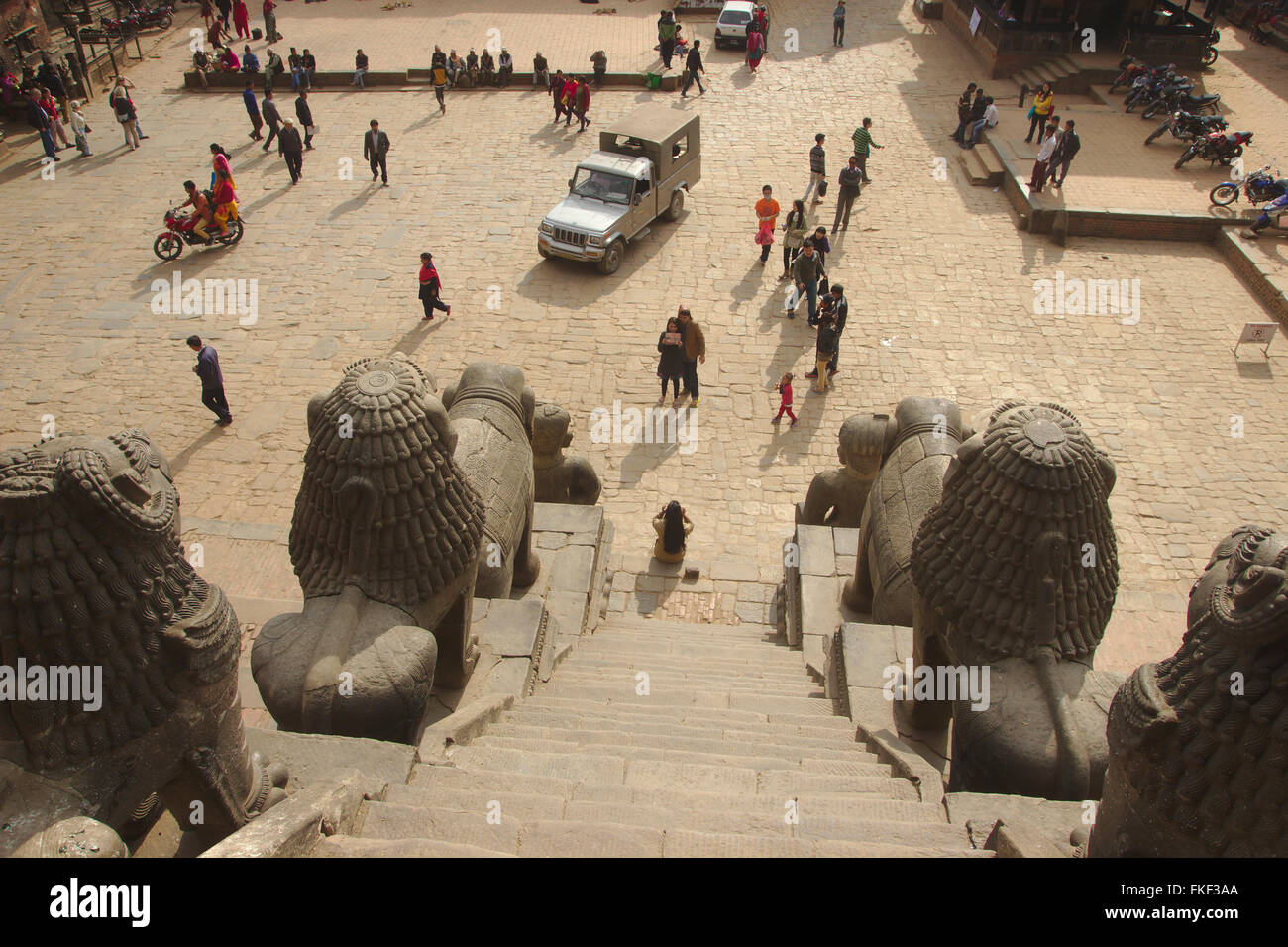 Bhaktapur, view from Nyatapola Temple stairs on Taumadhi Pole, Nepal Stock Photo