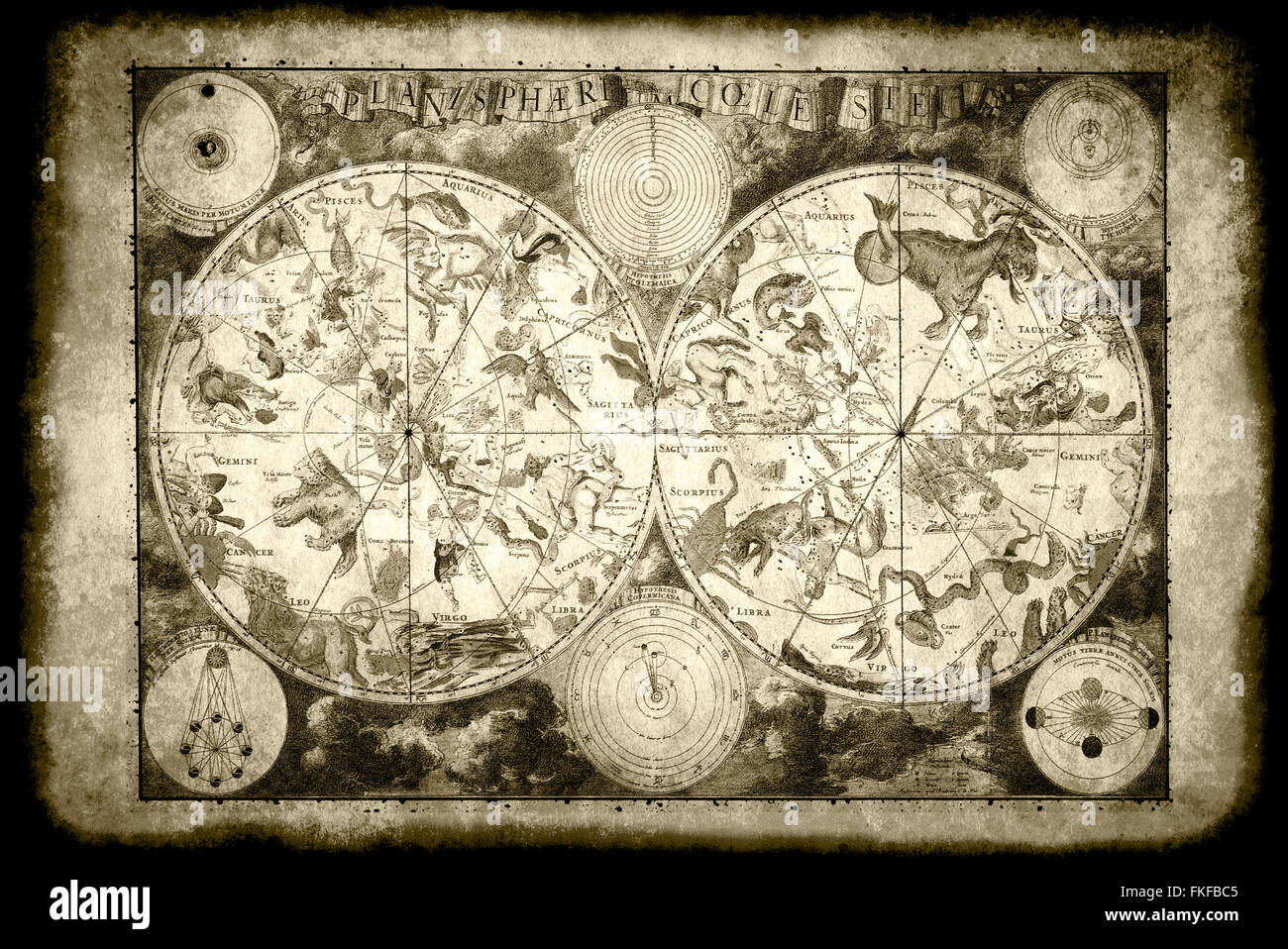 antique astrology chart in sepia tonality Stock Photo