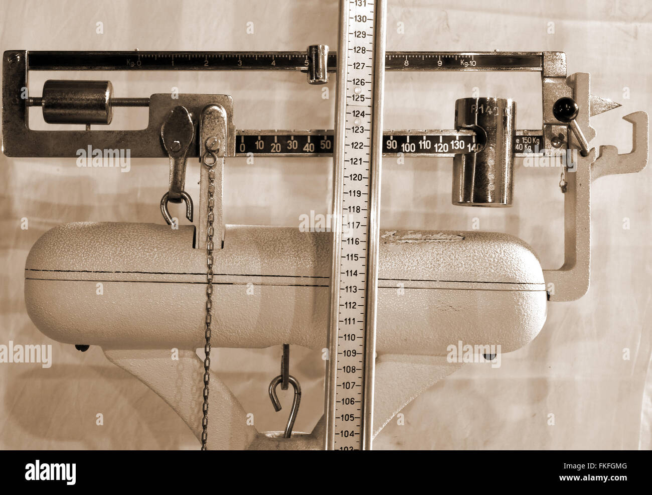 vintage scales in the medical clinic of the pediatrician Stock Photo