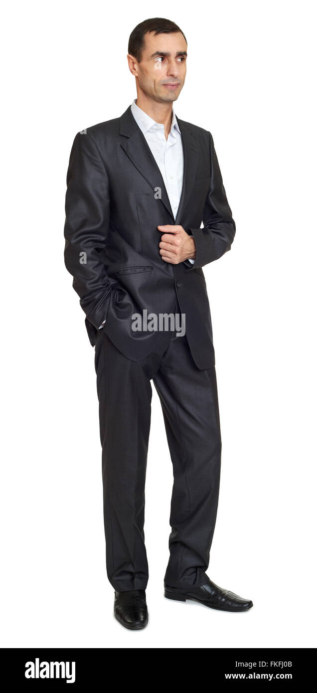 Man portrait in black suit on white at studio Stock Photo - Alamy