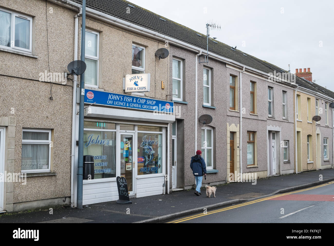 Local,fish,and,chip,shop,chippy,chippie,from,in,Llanelli, town, centre,Carmarthenshire,West Wales,Wales,U.K., Stock Photo
