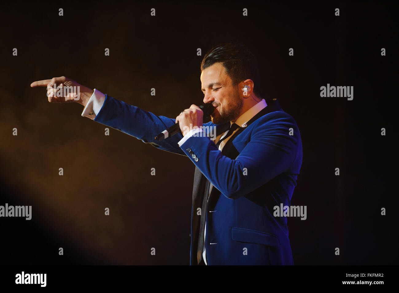 Liverpool, UK. 8th March 2016. Singer, Peter Andre, performs during his ‘Come Swing With Me’ tour at the Echo Arena, Liverpool. © Paul Warburton Stock Photo