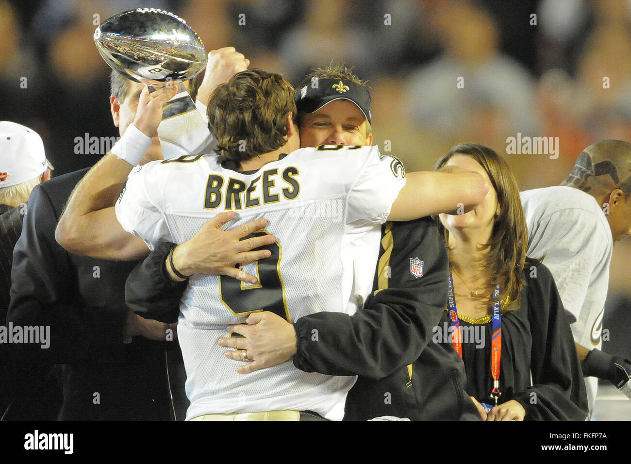 Drew Brees #9 of the New Orleans Saints looks on during a game against the  Indianapolis Colts in Super Bowl XLIV Stock Photo - Alamy