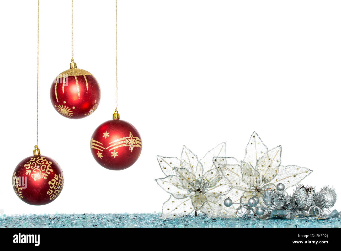 Luxury Christmas ball and flower, hanging Decoration, isolated on white Stock Photo