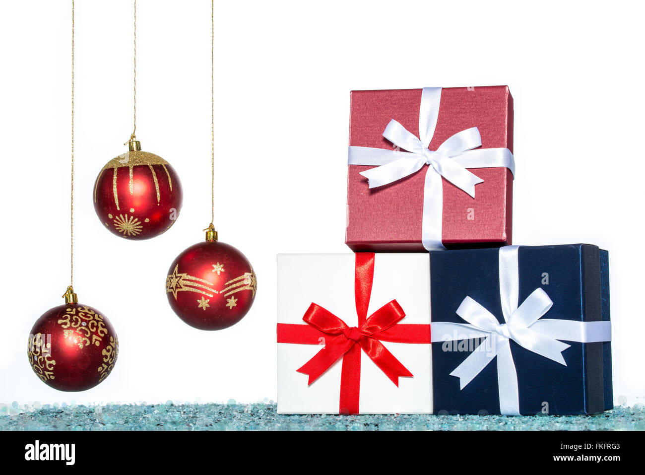 luxury color gift box with christmas decoration, Snow Stock Photo - Alamy