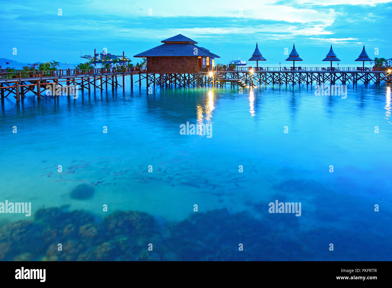 Stilt houses in twilight, Sipadan Mabul Malaysia Stock Photo Alamy