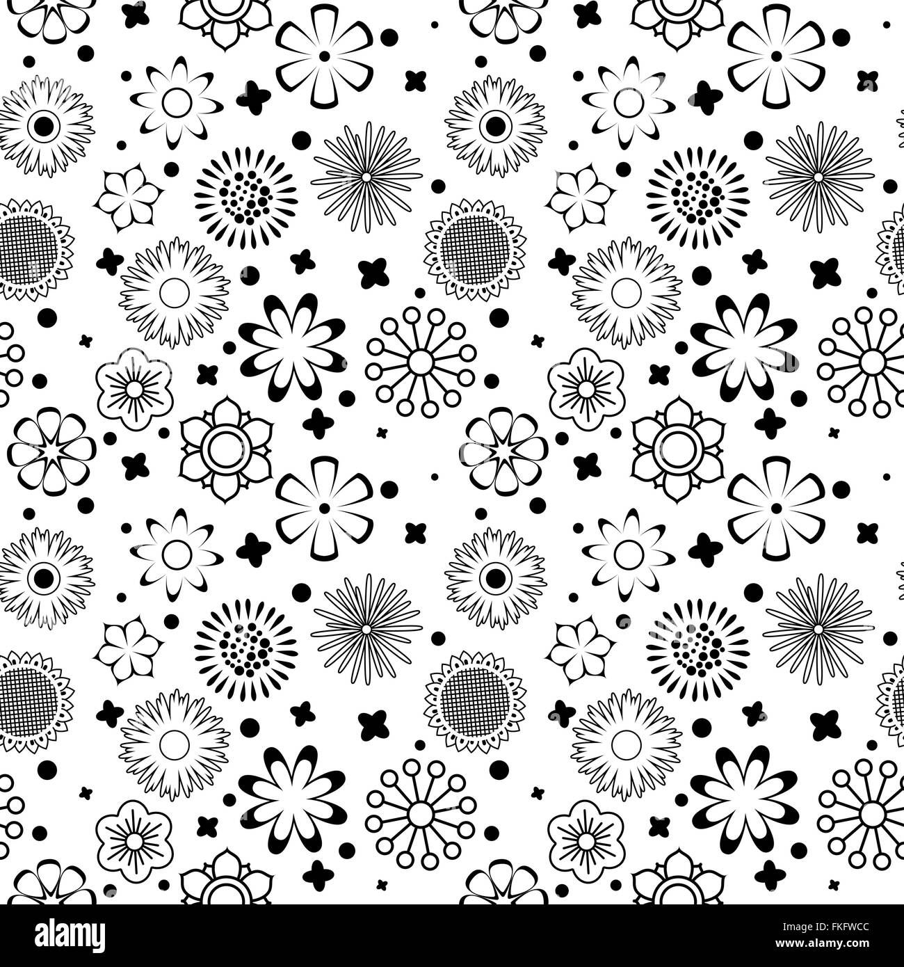 Black and White Vector Flower Pattern Stock Vector Image & Art - Alamy