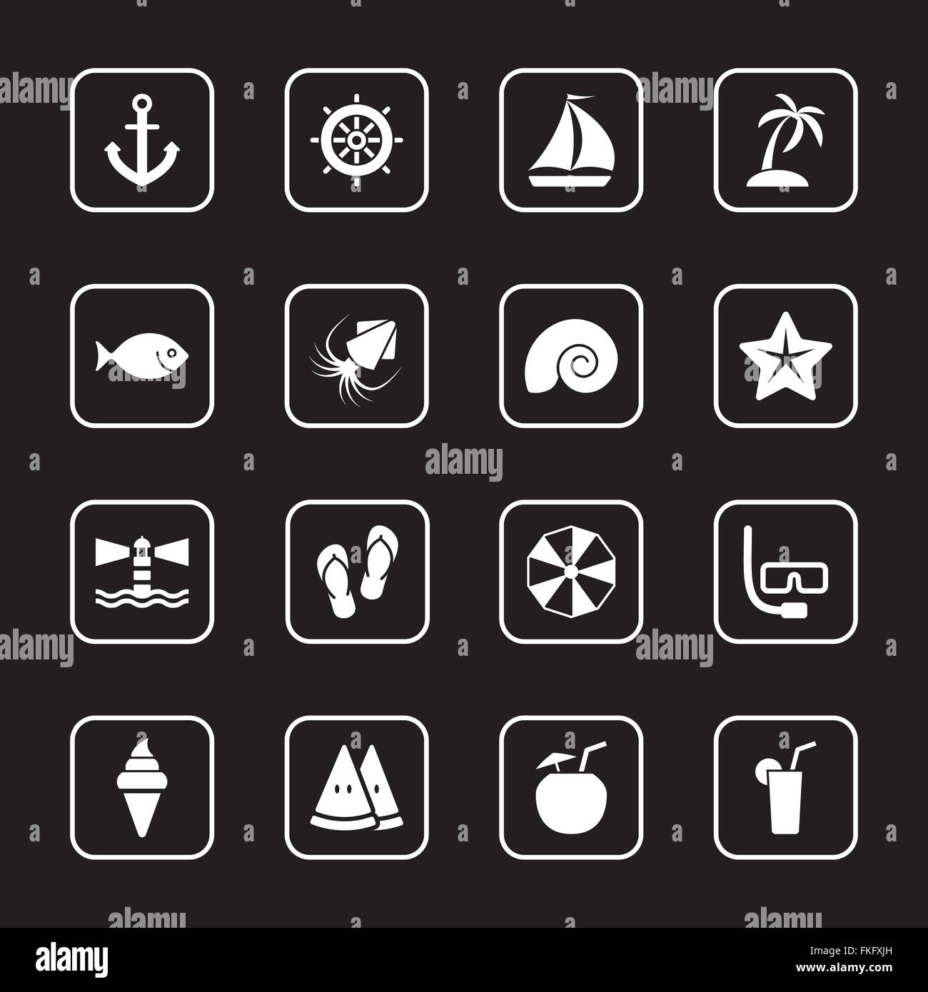 [JPEG] white flat summer icon set with rounded rectangle frame for web ...