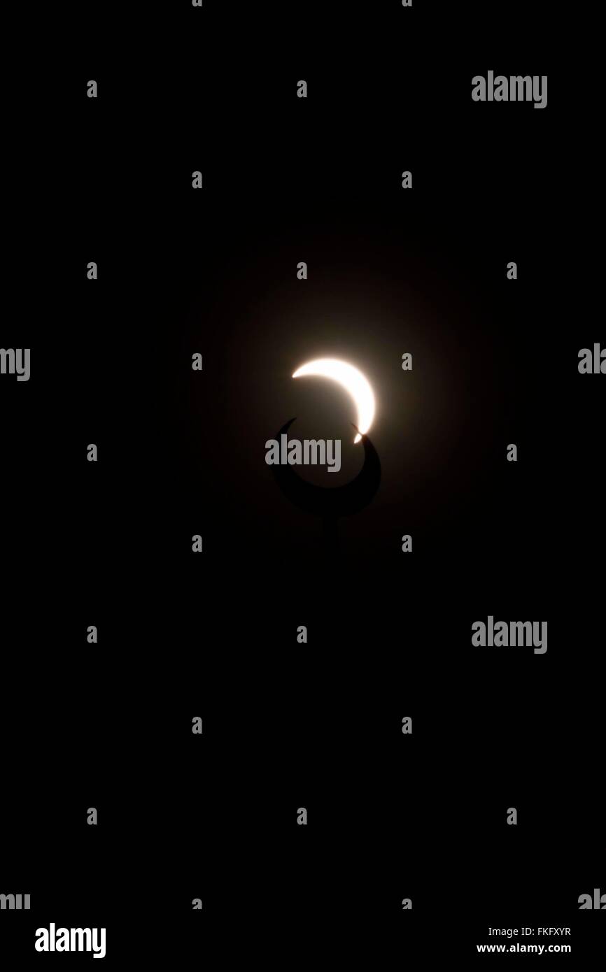 Jakarta, Indonesia. 09th Mar, 2016. A view of the partial solar eclipse