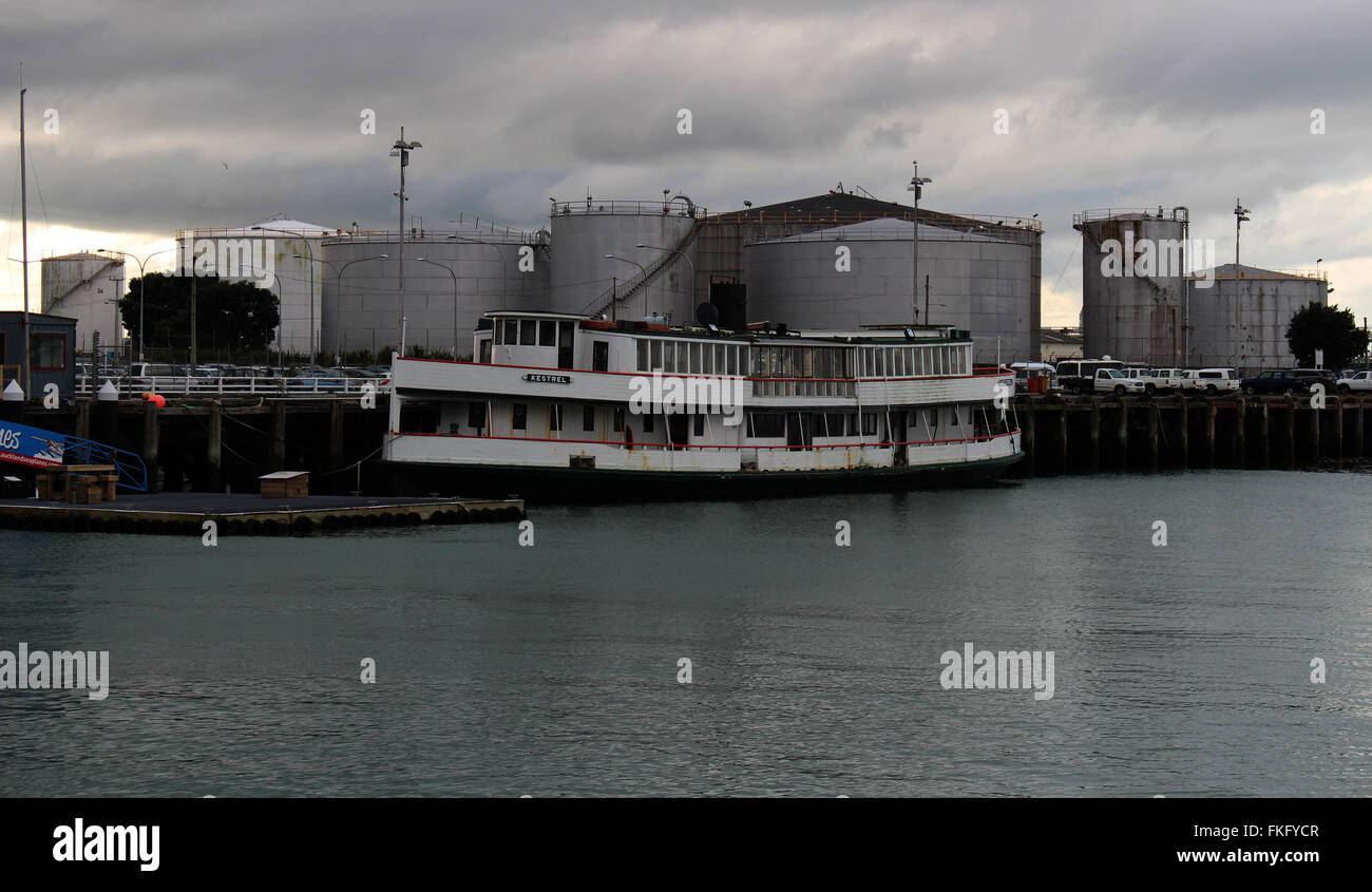 Historic Auckland Ferry Kestrel at Wynyard Wharf Stock Photo
