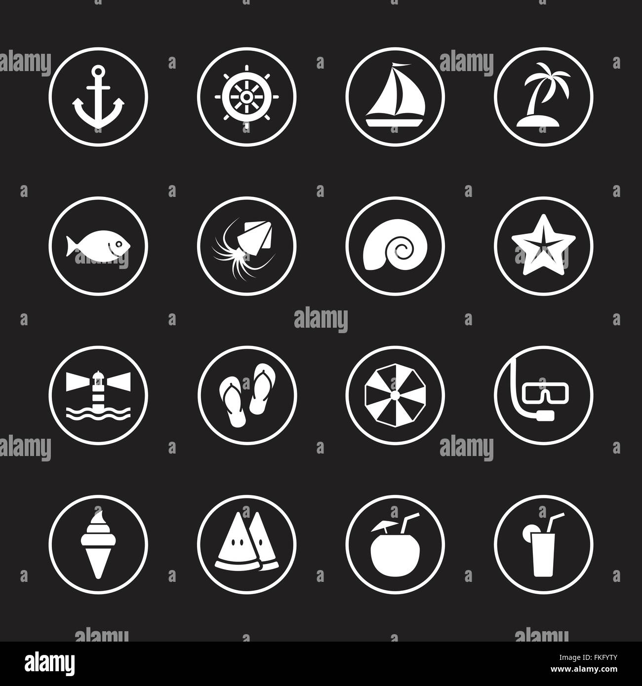 [EPS10] white flat summer icon set with circle frame for web design ...