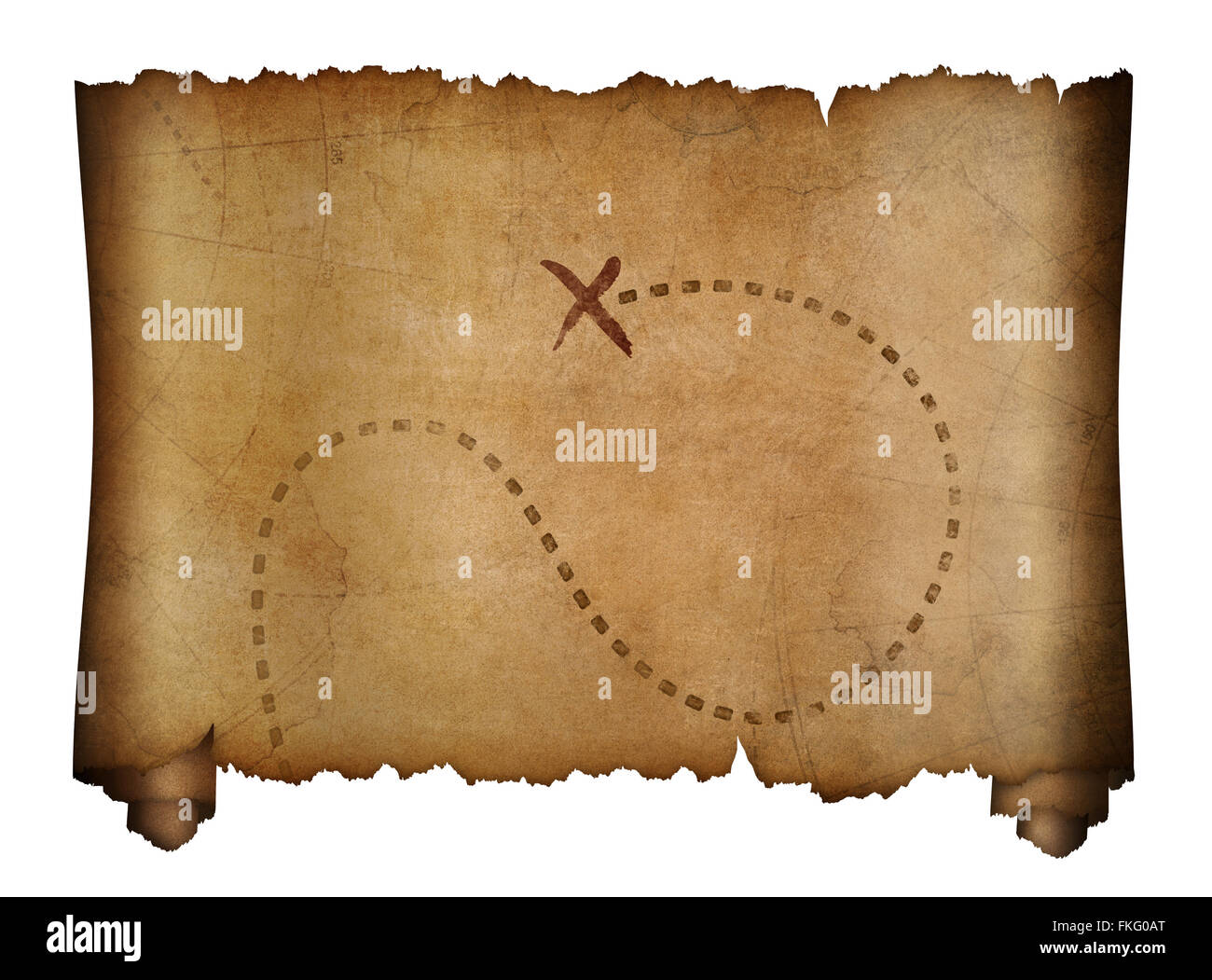 old pirates map with marked treasure location Stock Photo