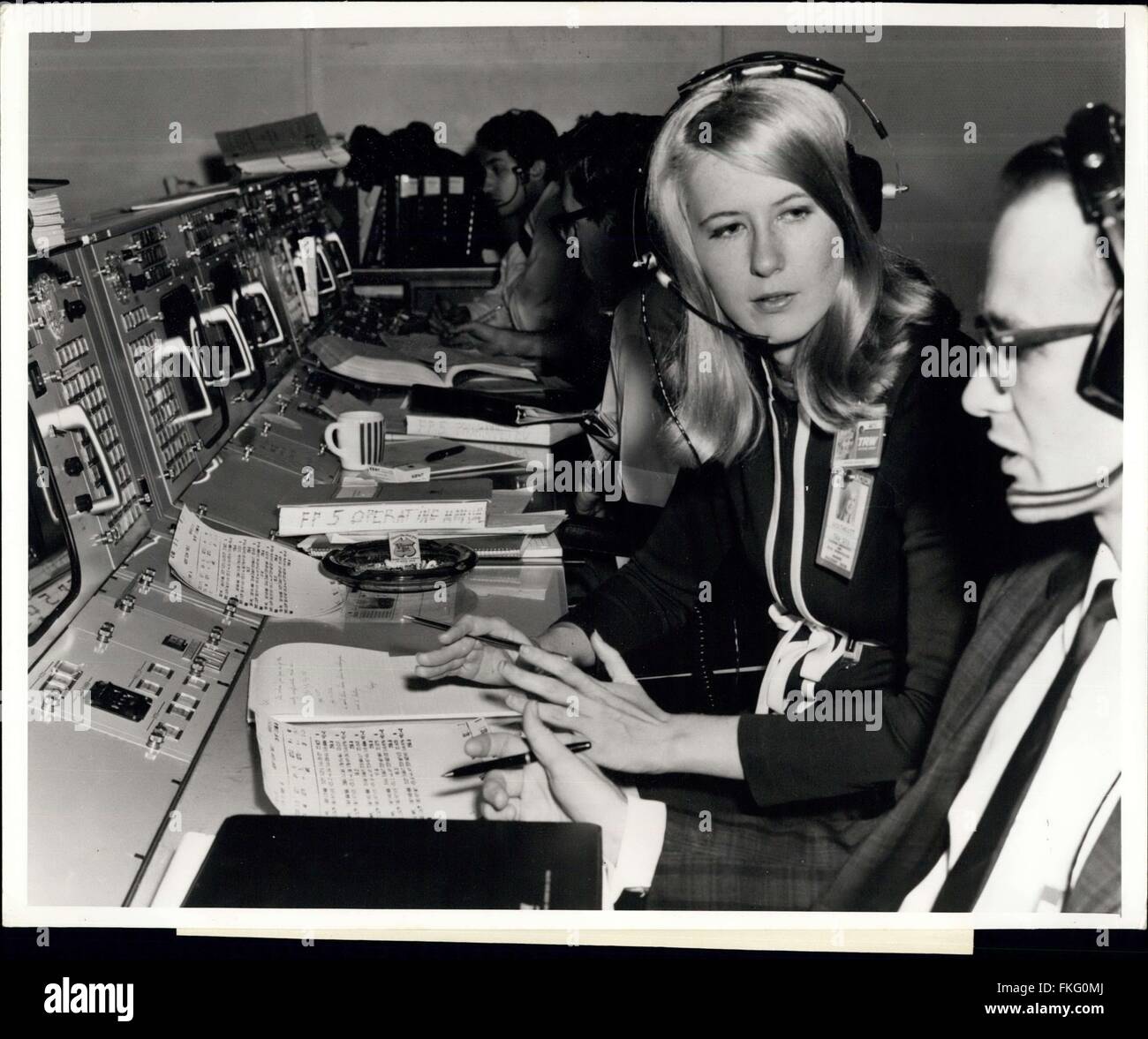 1968 - Poppy Northcutt, a mathematician at the Houston Operations of TRW's Systems Group, staffs a console in NASA's Mission Control Center-Houston and is responsible for computing manoeuvres which would bring the Apollo spacecraft home from the Moon. Poppy was on duty in the Control Center when Apollo 8 and Apollo 10 launched out of lunar orbit for their return to the Earth. The 25-year-old native of Dayton, Texas, joined TRW and the Apollo program immediately following her graduation from The University of Texas. She participated in the development of the complex computer programs which help Stock Photo