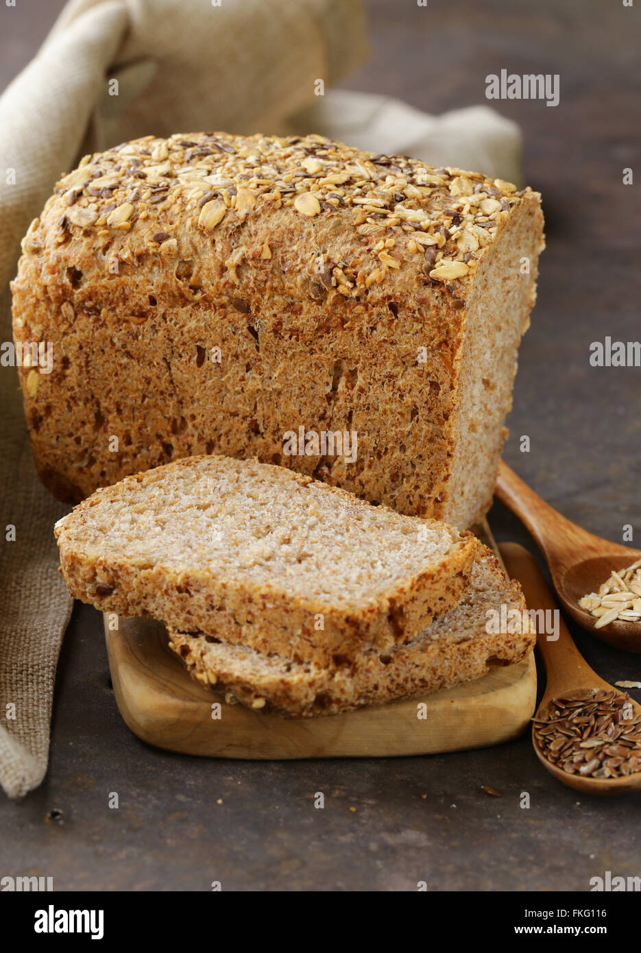 rye wholemeal bread with flax seed and oatmeal Stock Photo Alamy